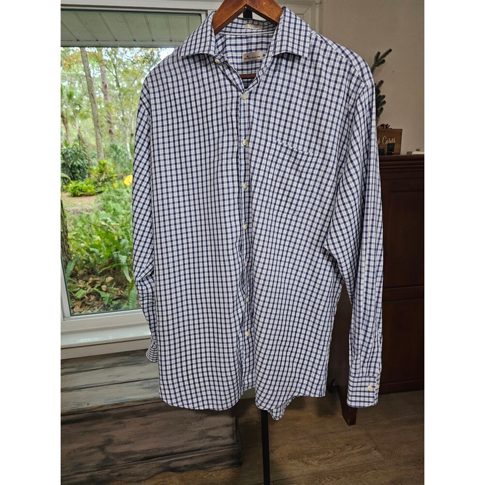 Peter Millar Blue Plaid Extra Large Long-Sleeve Button Up Dress Shirt